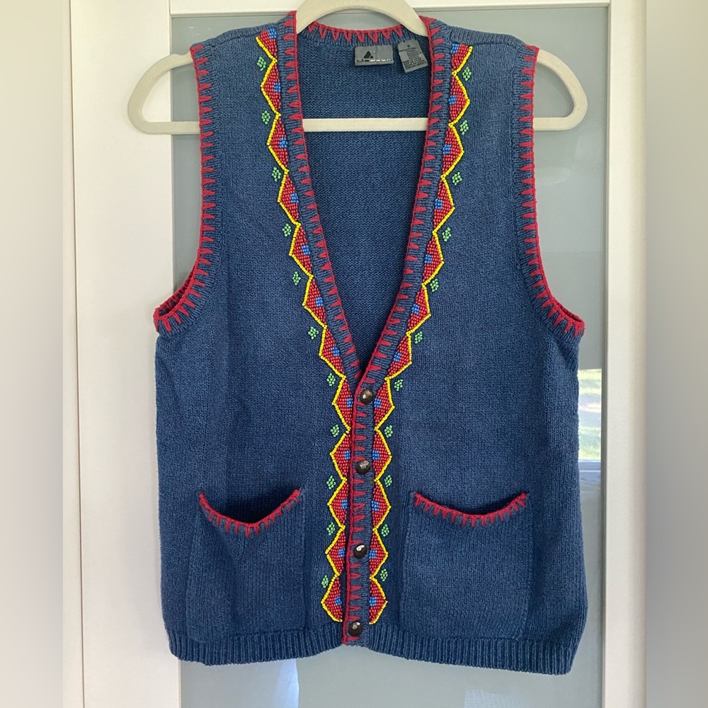 Vintage Liz Claiborne Lizwear Cotton Beaded Sweater Vest size S